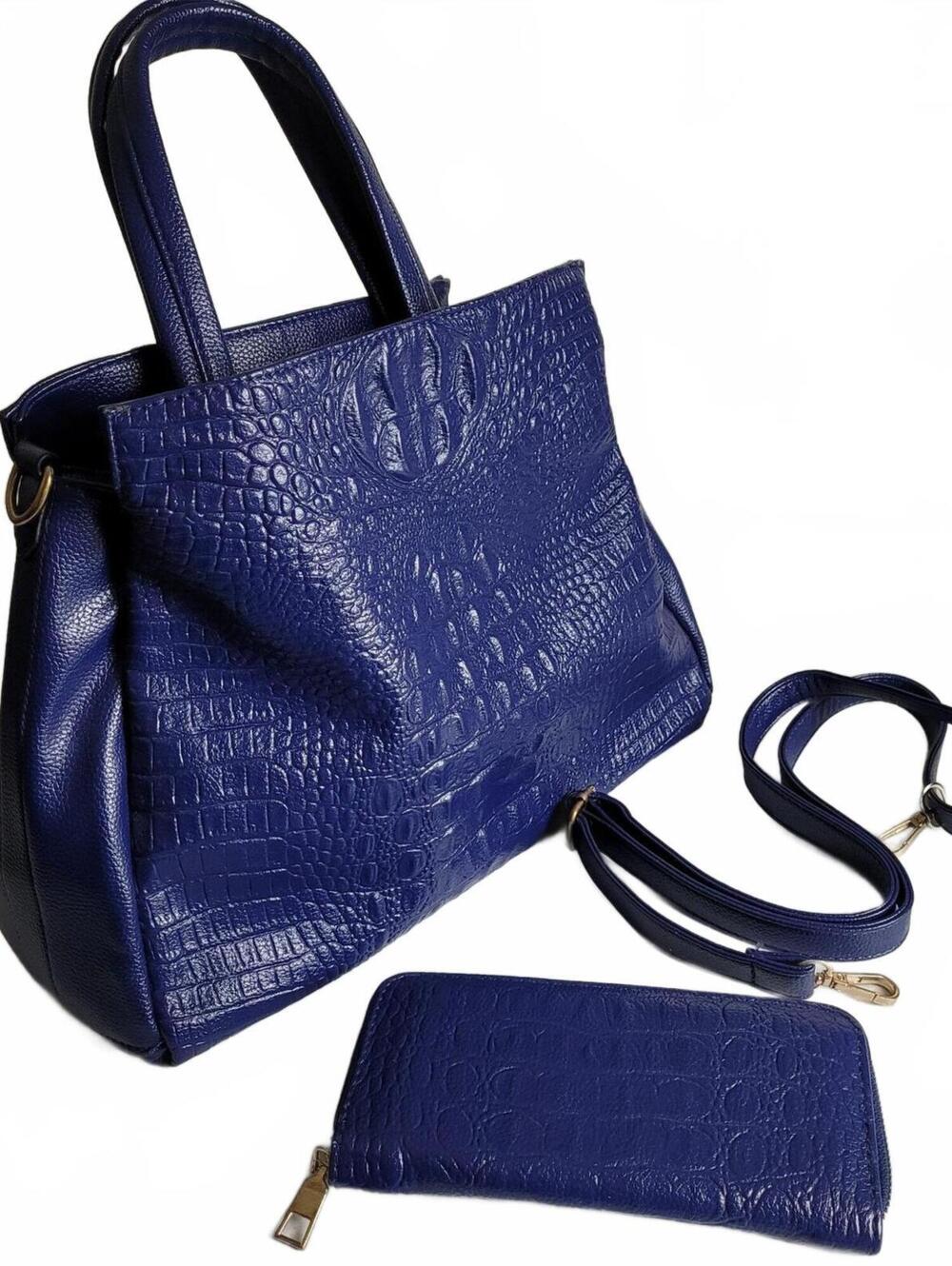 Navy Blue Satchel Shoulder Bag and  Wallet